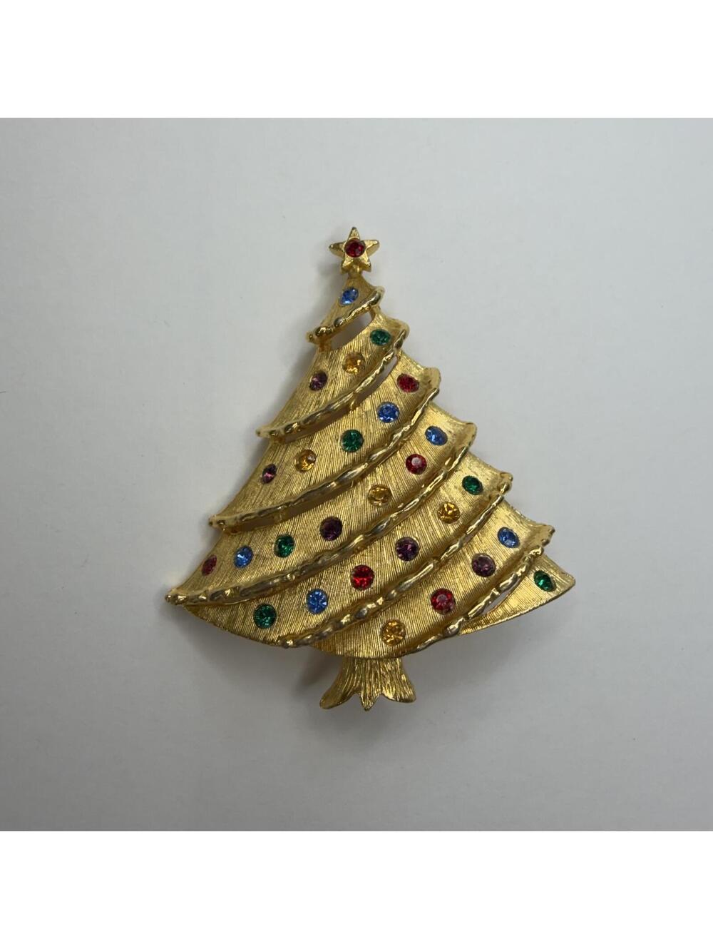 Christmas tree rhinestone brooch vintage by JJ
